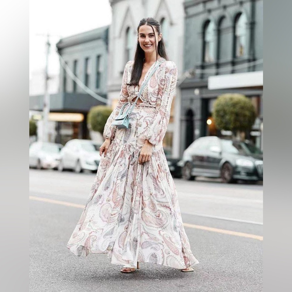 Untamed Petals Paisley Midi Dress Pearl Detail Cutout Boho Romantic L